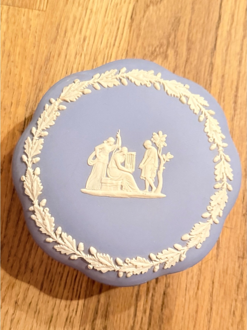 Vintage Wedgwood Blue Jasperware Scalloped Trinket Box Classical Cameo